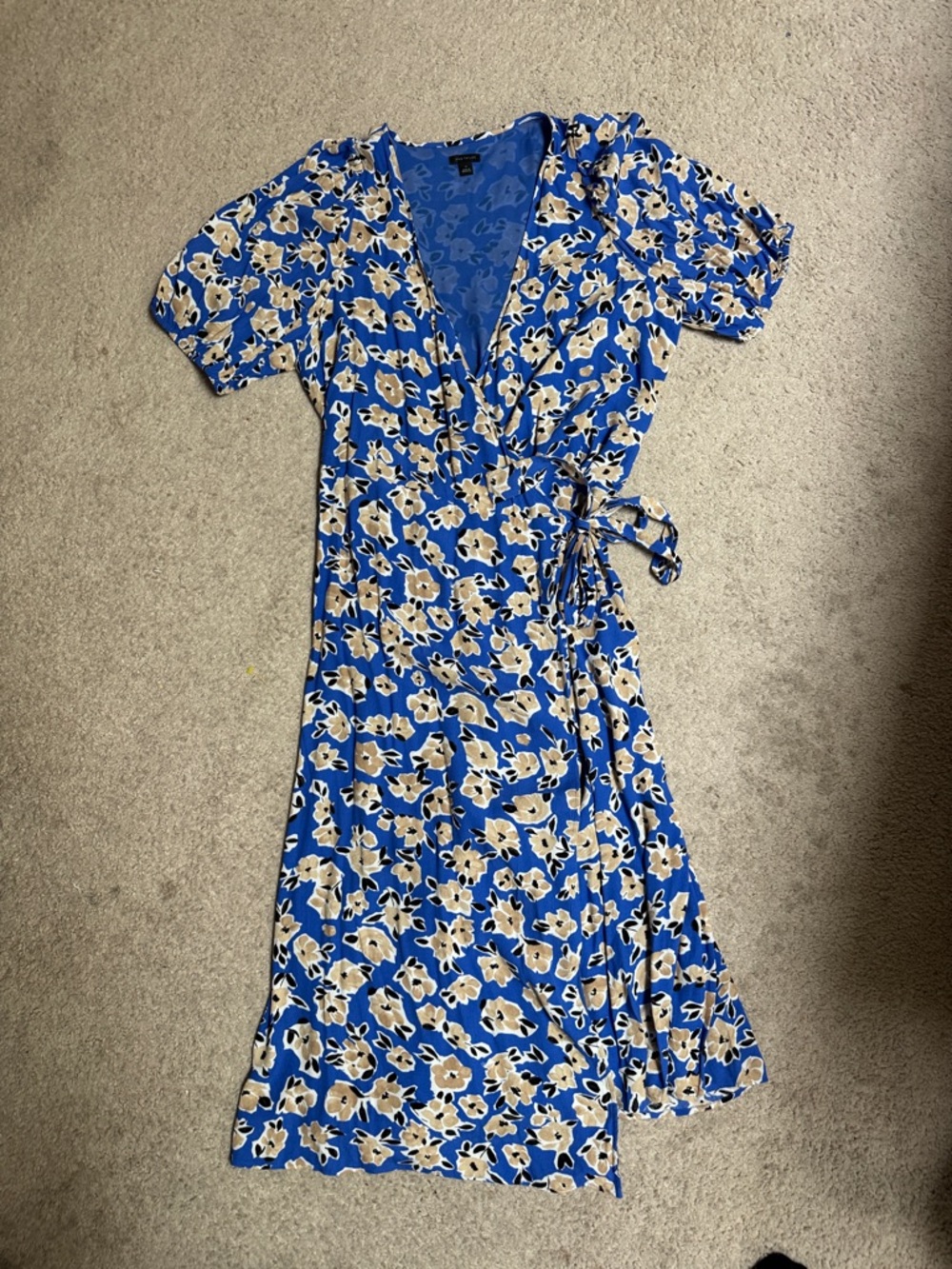 Ann Taylor Royal Blue Floral Wrap Maxi Dress with Beige Accents